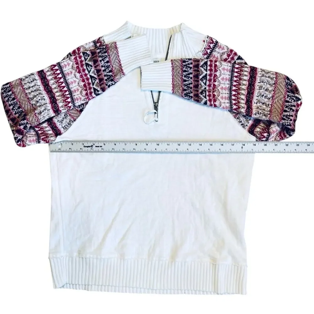 Sundance Women’s Sz S White Quarter Zip Sweater Fair Isle Sleeve Knit Cotton